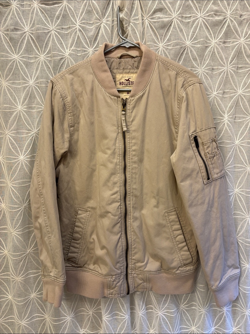 Hollister Men's Sandstone Zip-Front Bomber Jacket